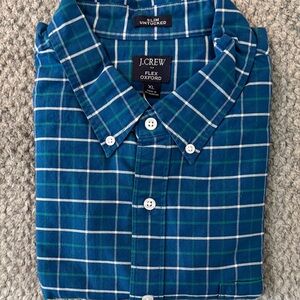 J. Crew Teal Checkered Flex Oxford Shirt